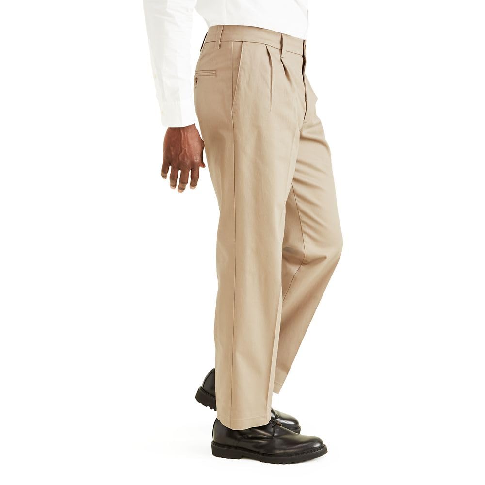 Dockers Men's Classic Fit Signature Khaki Lux Cotton Stretch Pants - Pleated (Regular and Big & Tall), Timberwolf, 36W x 34L