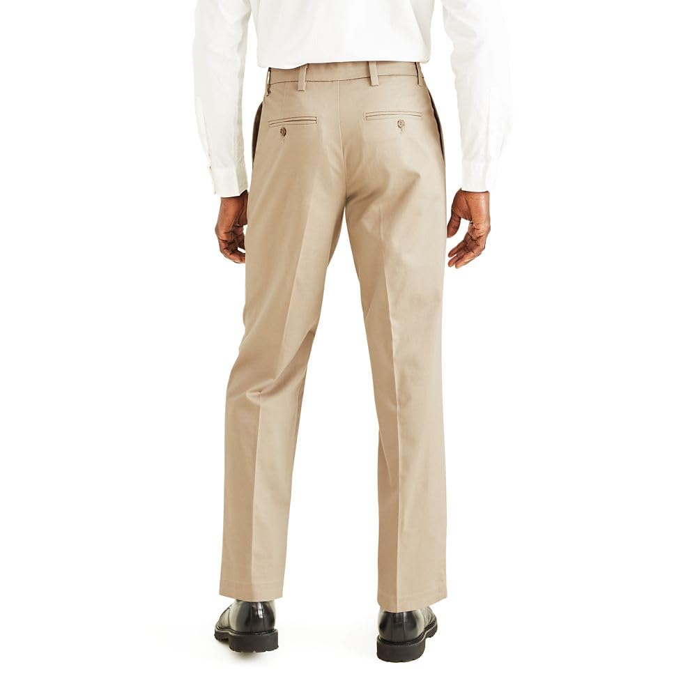 Dockers Men's Classic Fit Signature Khaki Lux Cotton Stretch Pants - Pleated (Regular and Big & Tall), Timberwolf, 36W x 34L