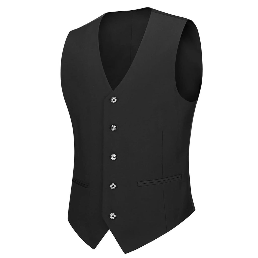 Cooper & Nelson Men's Suit Slim Fit, 3 Piece Suits for Men, One Button Jacket Vest Pants with Tie, Tuxedo Set Black L