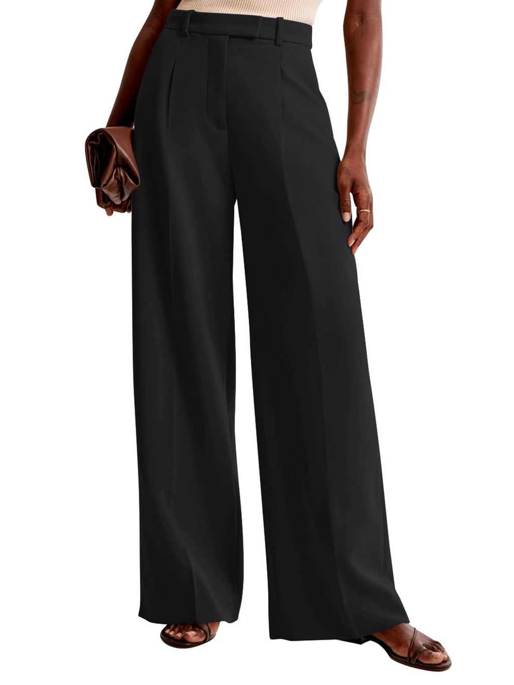 NIMIN Women Wide Leg Pants High Waisted Formal Dressy Work Trousers Business Casual Pants with Pockets Black