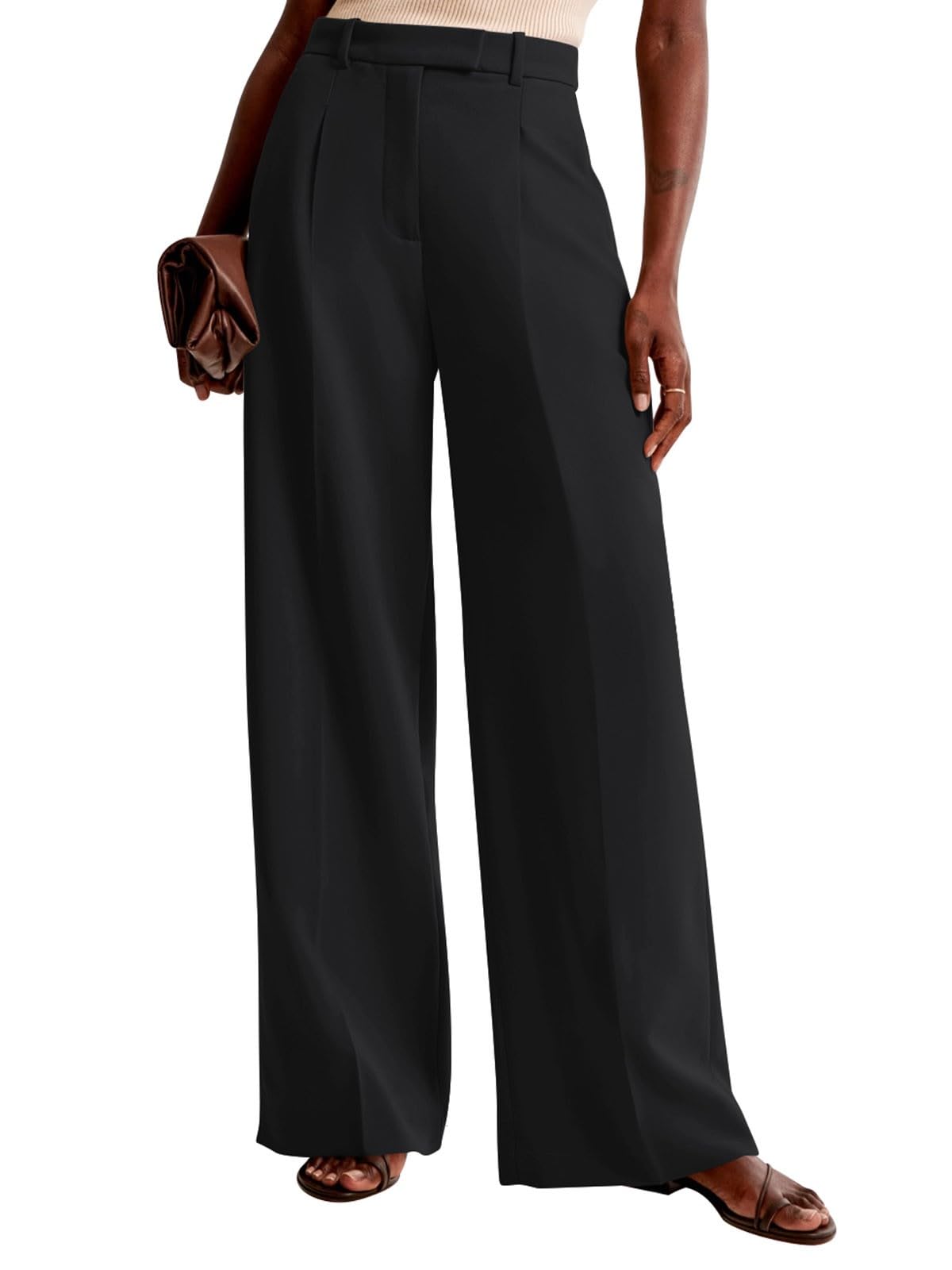 NIMIN Women Wide Leg Pants High Waisted Formal Dressy Work Trousers Business Casual Pants with Pockets Black