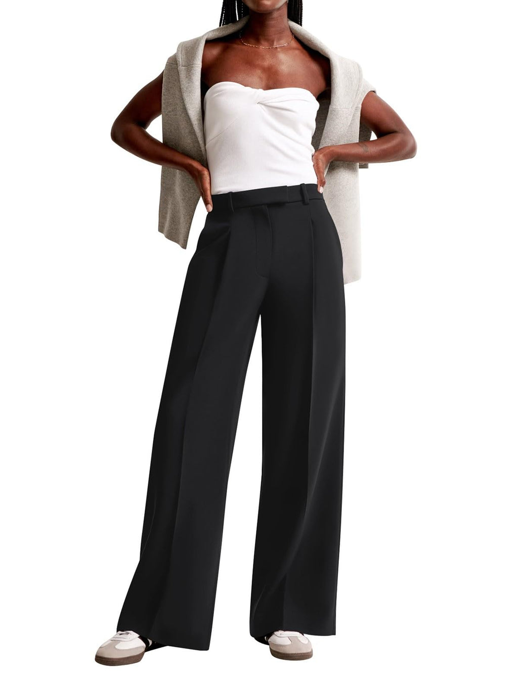 NIMIN Women Wide Leg Pants High Waisted Formal Dressy Work Trousers Business Casual Pants with Pockets Black