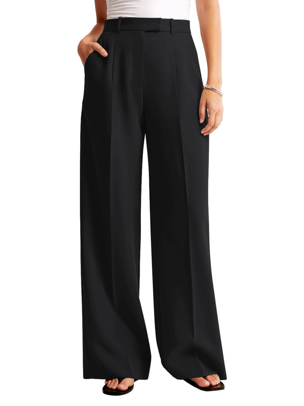 NIMIN Women Wide Leg Pants High Waisted Formal Dressy Work Trousers Business Casual Pants with Pockets Black