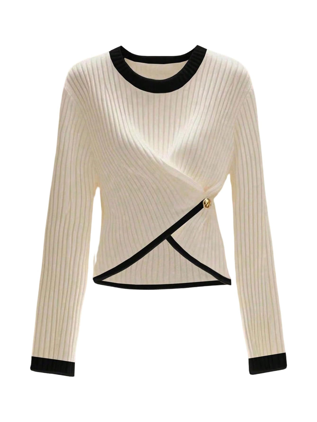 Verdusa Women's Old Money Short Sweater Wrap Slit Pullovers Fall Rib Knit Tops Black and White Large