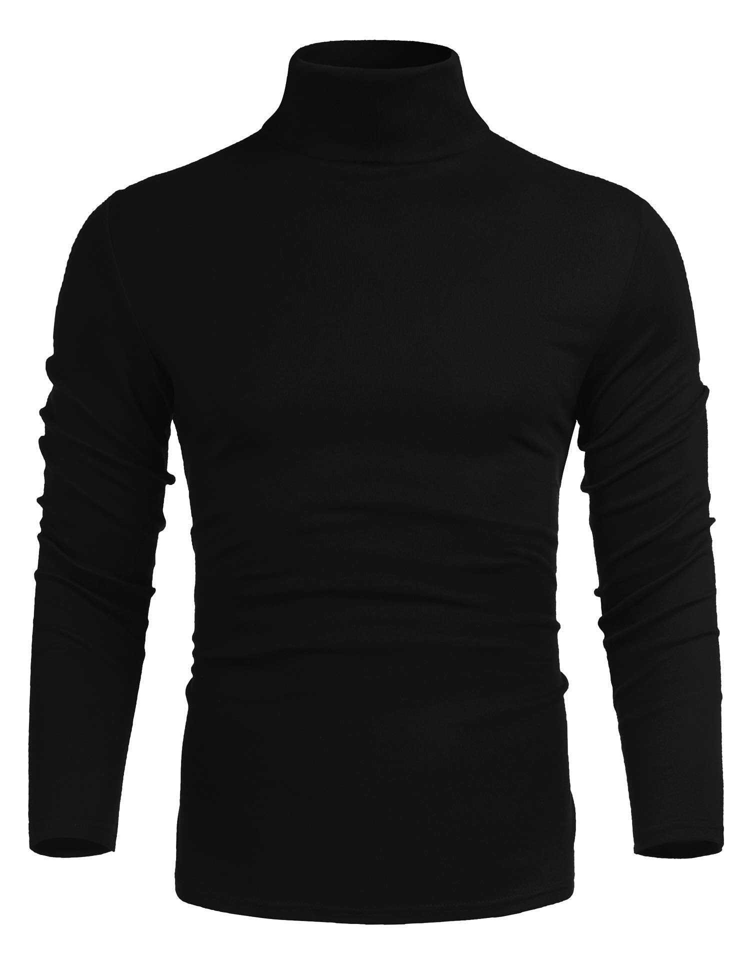Poriff Men's Basic Turtleneck Pullover Melange Colored Slim Fit Long Sleeve Sweater Black M