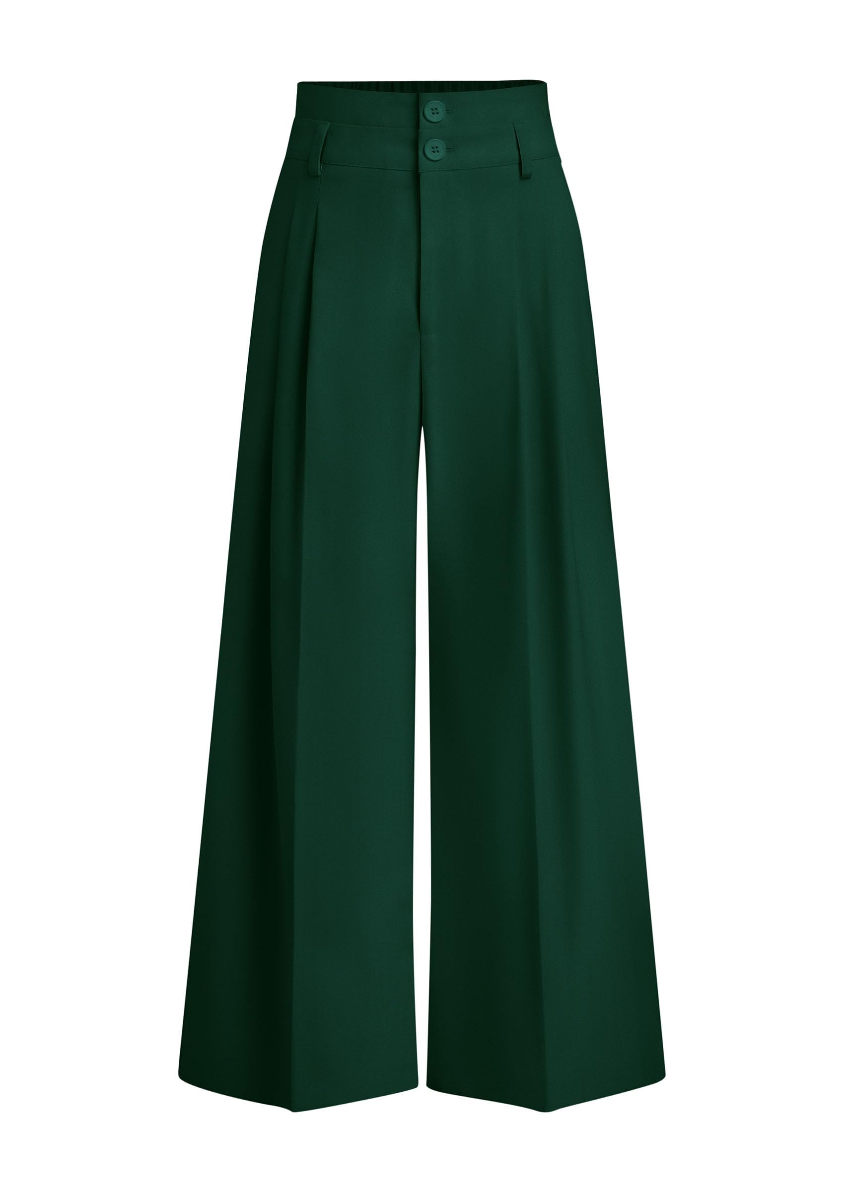 PRETTYGARDEN Womens Spring Wide Leg Palazzo Pants 2026 Trendy Loose Button High Waist Pleated Work Business Casual Trousers (Dark Green,Medium)