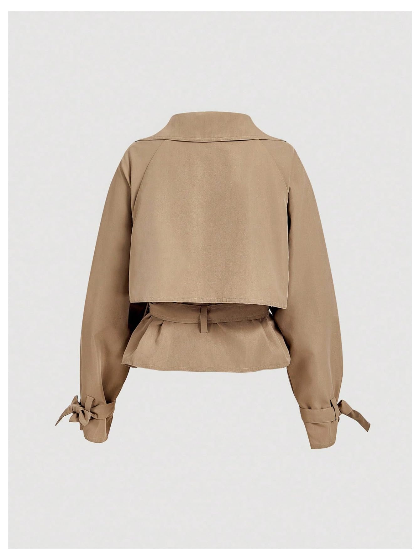 Verdusa Women's Old Money Wrap Tie Belted Trench Coat Lapel Collar Double Breasted Short Outerwear Khaki Large