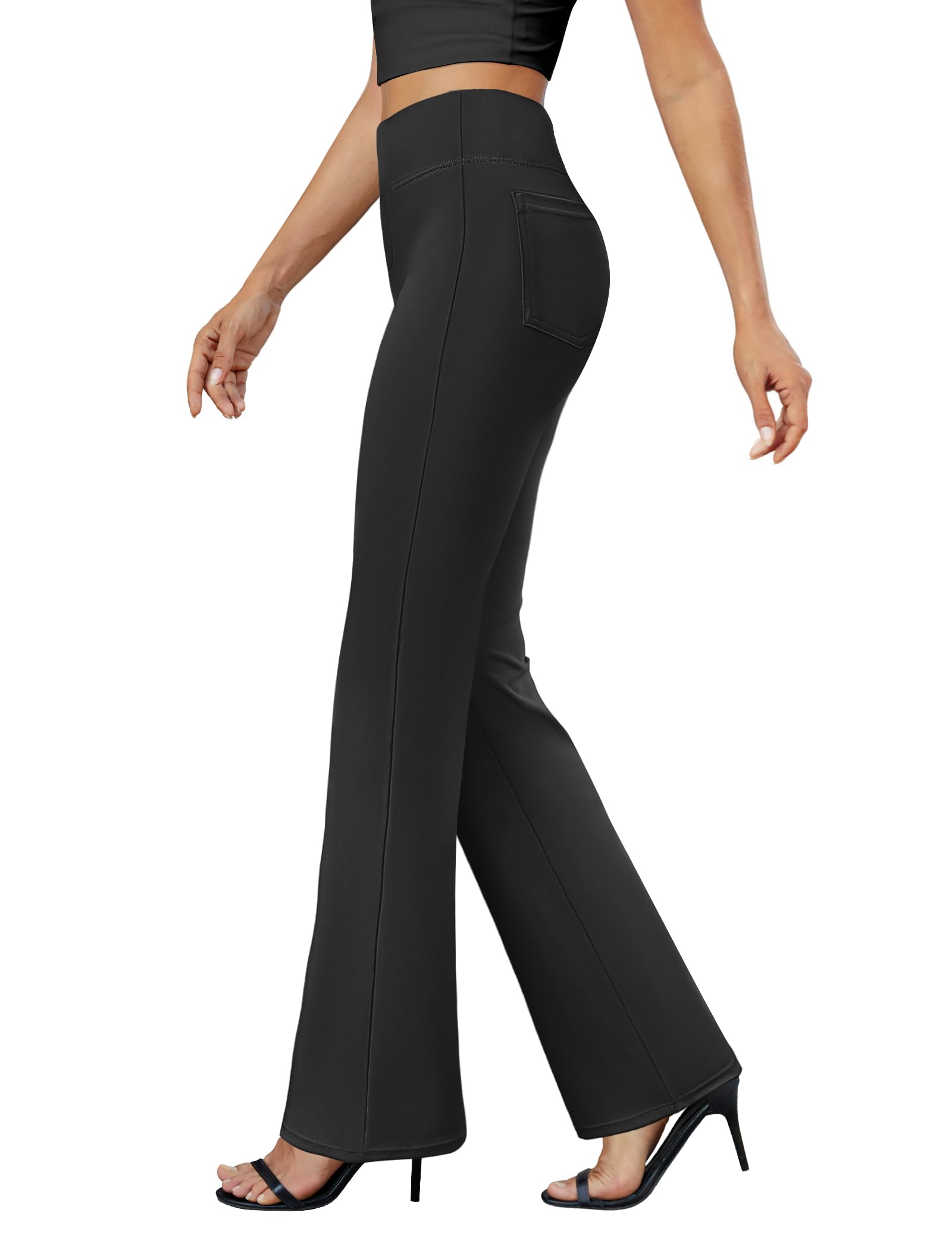 DLOODA Womens Bootcut Dress Pants Business Casual Work Pants with Pockets High Waist Stretchy Trousers Pull On Office Slacks Black