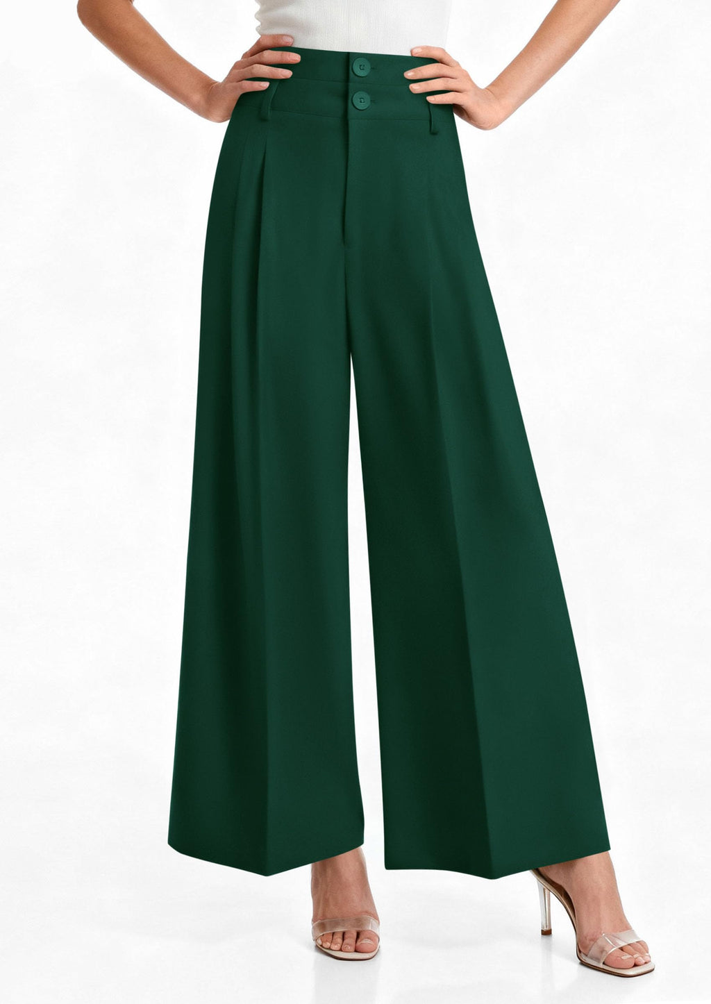 PRETTYGARDEN Womens Spring Wide Leg Palazzo Pants 2026 Trendy Loose Button High Waist Pleated Work Business Casual Trousers (Dark Green,Medium)