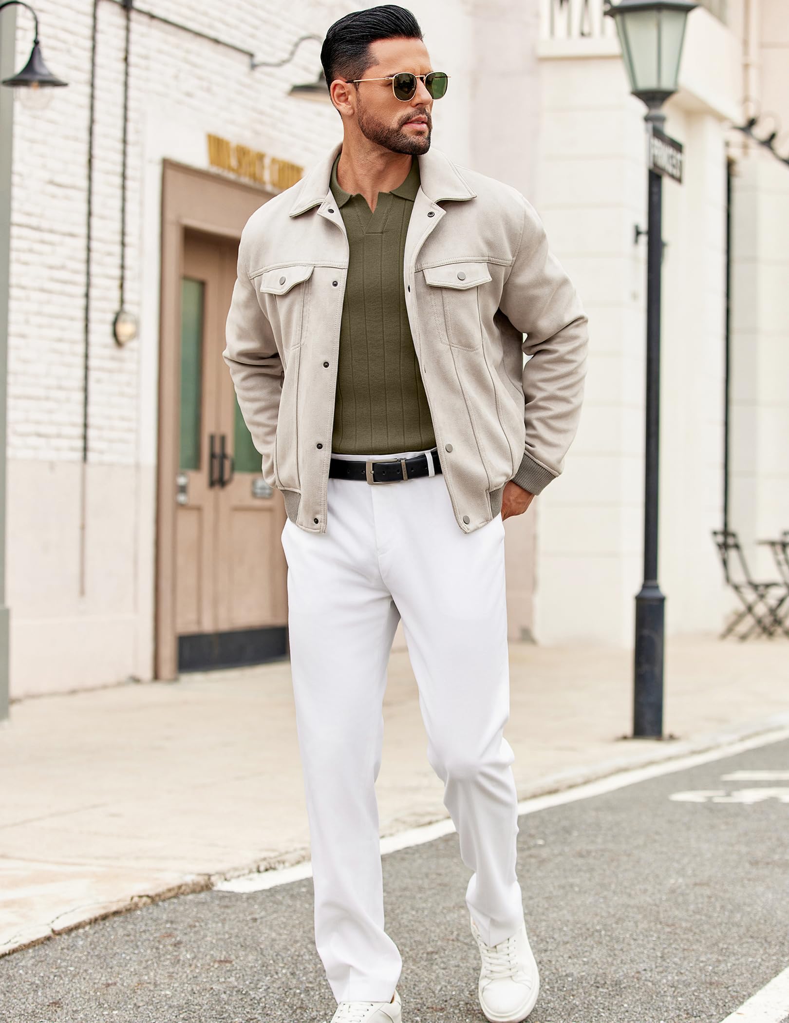 COOFANDY Men's Knit Polo Long Sleeve Sweaters Collared Polo Sweater Casual Dress Pullover Fashion Golf Sweater Tops Army Green