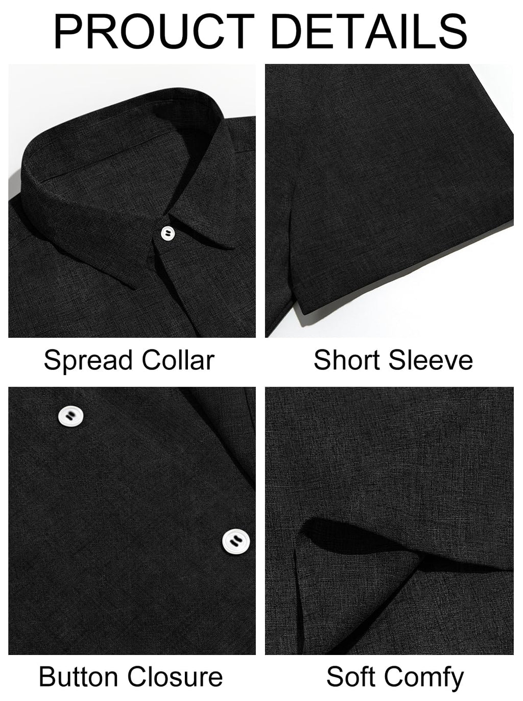 Runcati Mens Short Sleeve Linen Shirts Button Down Casual Texture Summer Beach Wedding Tops Black