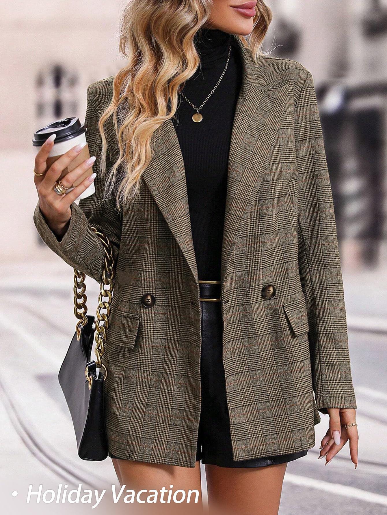 Mina Self Plaid Blazer Jackets for Women 2025 Brown Chocolate Fall Clothes Jacket Blouses Business Caual Outfits Tweed Airport Work Office Womens Clothing Blazers Trendy Fashion Women's Suit Outfit