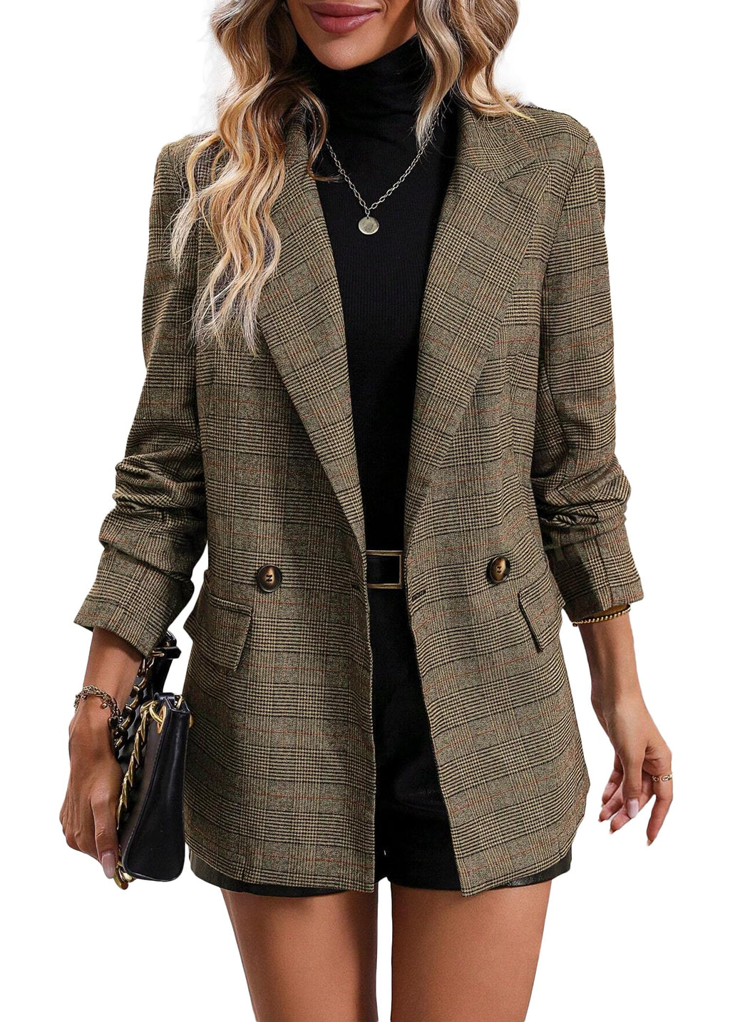 Mina Self Plaid Blazer Jackets for Women 2025 Brown Chocolate Fall Clothes Jacket Blouses Business Caual Outfits Tweed Airport Work Office Womens Clothing Blazers Trendy Fashion Women's Suit Outfit