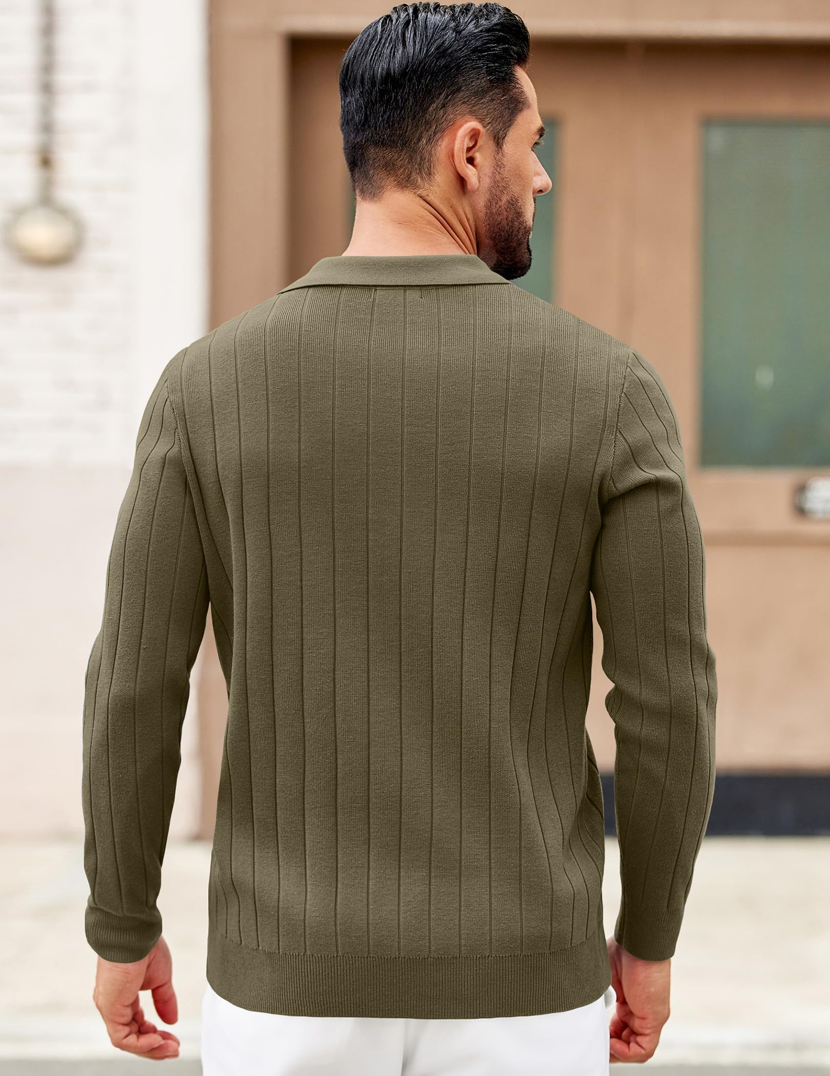 COOFANDY Men's Knit Polo Long Sleeve Sweaters Collared Polo Sweater Casual Dress Pullover Fashion Golf Sweater Tops Army Green
