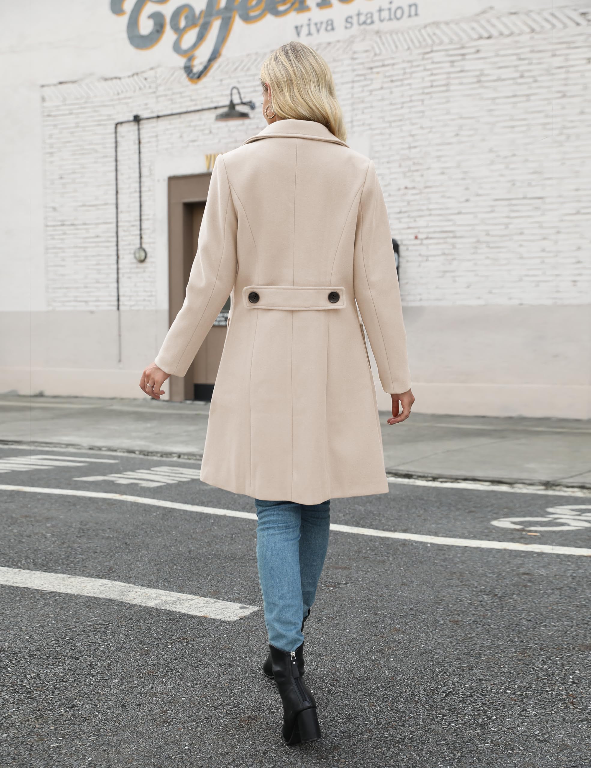 Bankeng Women Winter Wool Blend Camel Mid-Long Coat Notch Double-Breasted Lapel Jacket Outwear (Cream White,L)