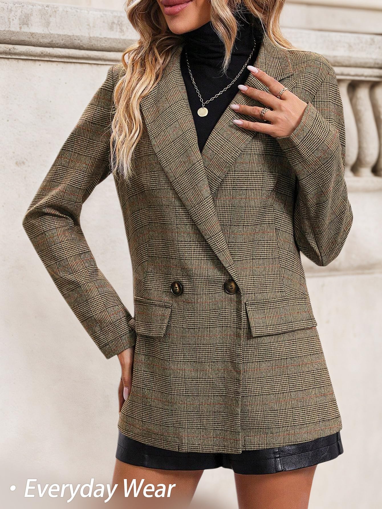 Mina Self Plaid Blazer Jackets for Women 2025 Brown Chocolate Fall Clothes Jacket Blouses Business Caual Outfits Tweed Airport Work Office Womens Clothing Blazers Trendy Fashion Women's Suit Outfit