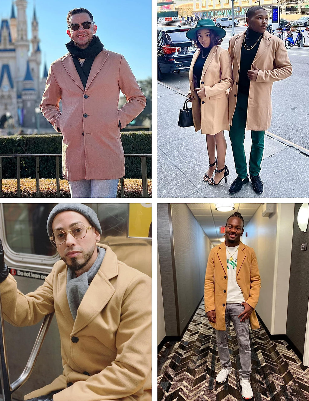 Springrain Men's Wool Blend Pea Coat Notched Collar Single Breasted Overcoat Warm Winter Trench Coat(Khaki-XXL)