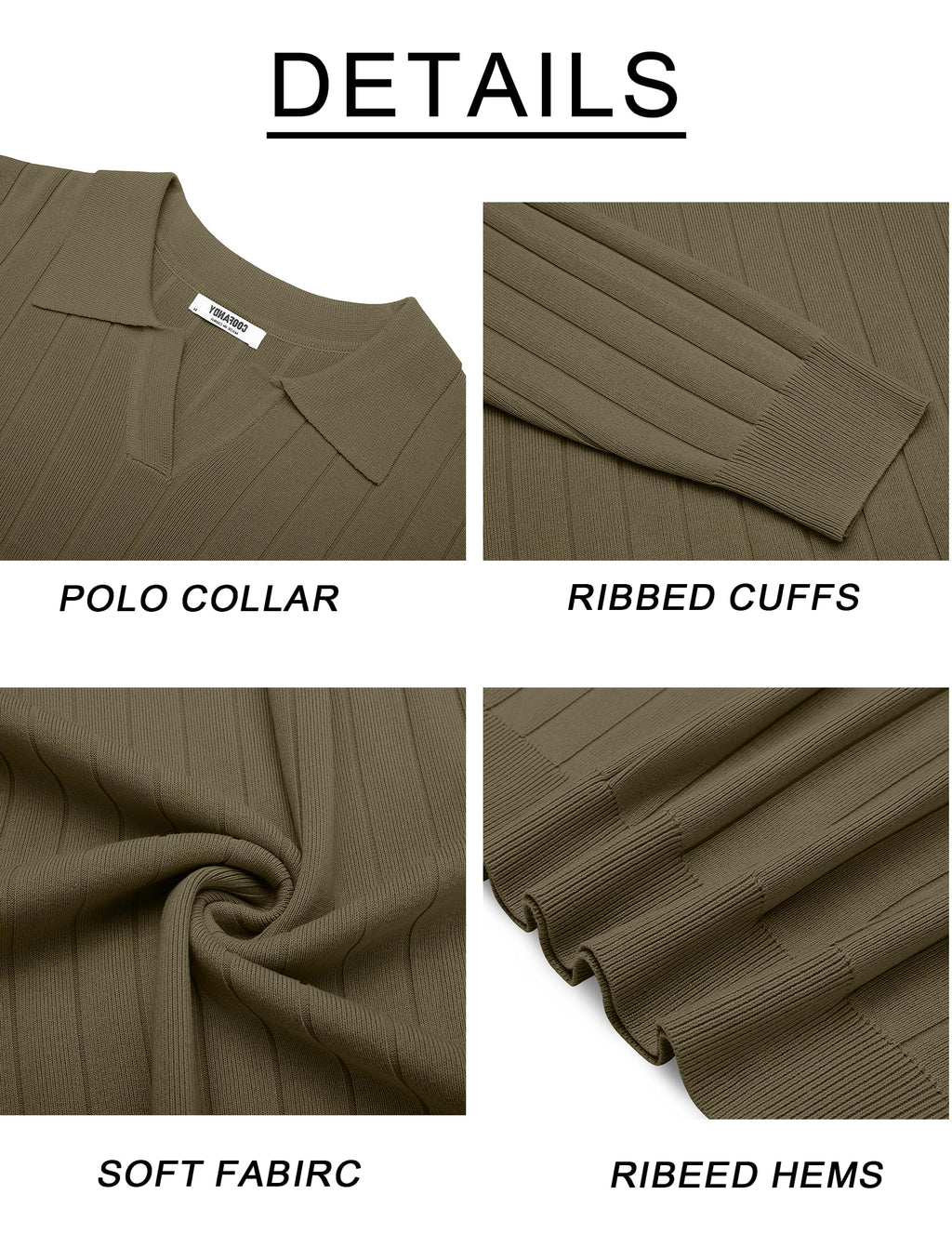 COOFANDY Men's Knit Polo Long Sleeve Sweaters Collared Polo Sweater Casual Dress Pullover Fashion Golf Sweater Tops Army Green