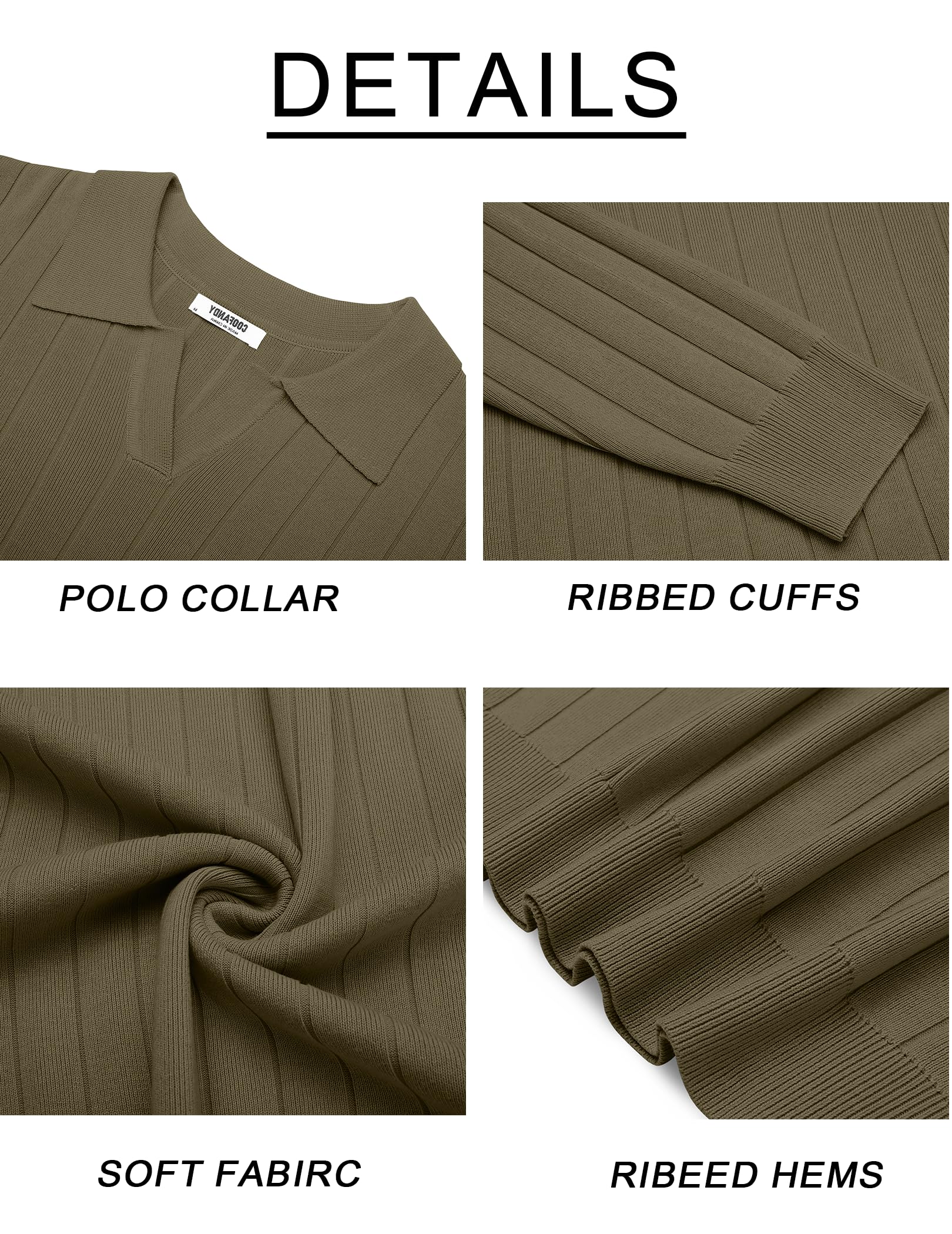 COOFANDY Men's Knit Polo Long Sleeve Sweaters Collared Polo Sweater Casual Dress Pullover Fashion Golf Sweater Tops Army Green
