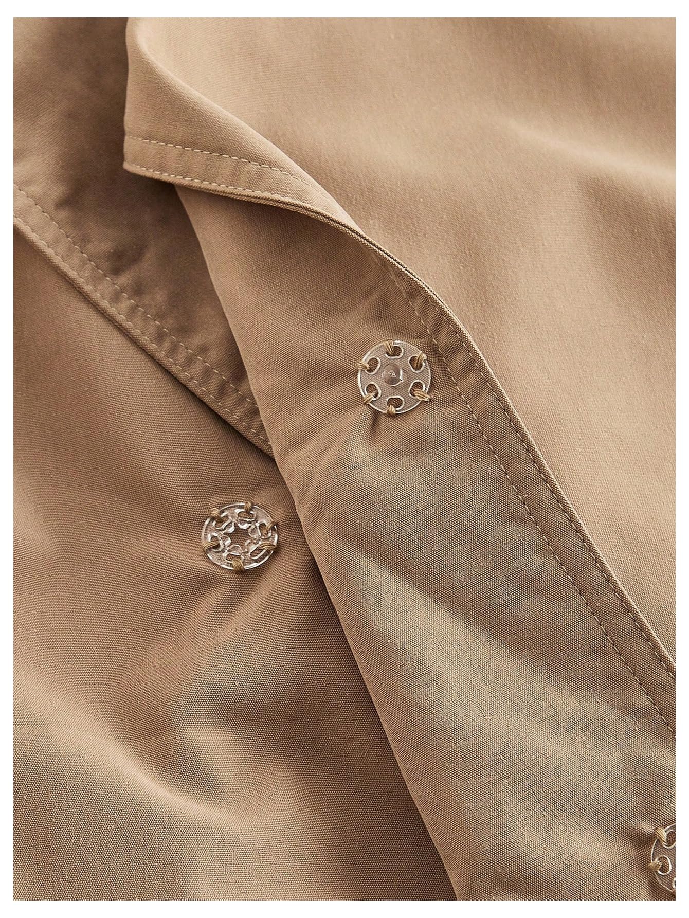 Verdusa Women's Old Money Wrap Tie Belted Trench Coat Lapel Collar Double Breasted Short Outerwear Khaki Large