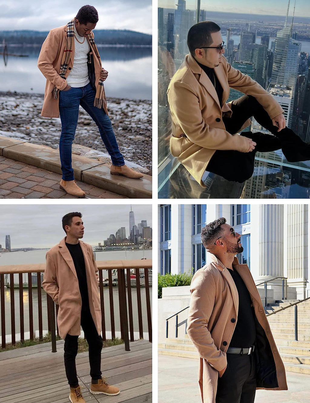 Springrain Men's Wool Blend Pea Coat Notched Collar Single Breasted Overcoat Warm Winter Trench Coat(Khaki-XXL)